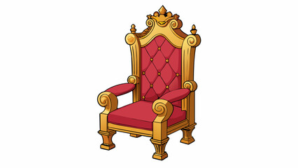 Aufkleber - An intricately carved wooden chair with a high back and armrests fit for a royal king or queen. Its rich dark color is complemented by plush velvet. Cartoon Vector.