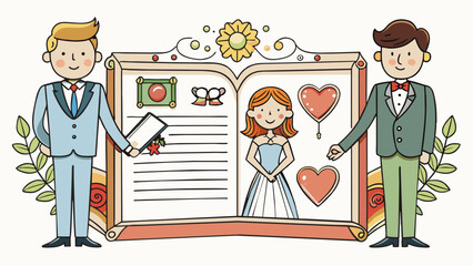 Poster - An intricately designed wedding invitation showcasing the couples personal touches and style as they announce their union to the world.. Cartoon Vector.