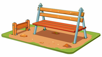 Aufkleber - An old wooden park bench slowly rotting away its paint chipping and metal bolts rusted overlooking an empty playground.. Cartoon Vector.