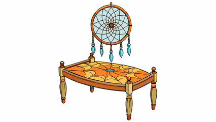 Aufkleber - An intricately woven dreamcatcher hangs above a Native Americans bed as it has for centuries. The woven pattern of the dreamcatcher is passed down. Cartoon Vector.