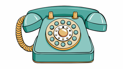 Fototapete - An oldfashioned rotary telephone with a black and white dial. The circular dial has small holes for each number with a raised and notched dial in the. Cartoon Vector.