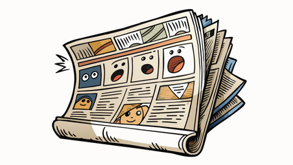 Aufkleber - An old worn newspaper crinkled from being folded and unfolded countless times. Its headlines were bold and attentiongrabbing while its pages were. Cartoon Vector.