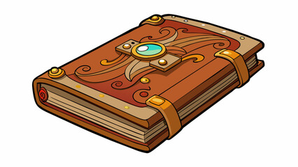 Fototapete - An old diary its cover adorned with intricately carved wood filled with scribbled moments and secret longings.. Cartoon Vector.