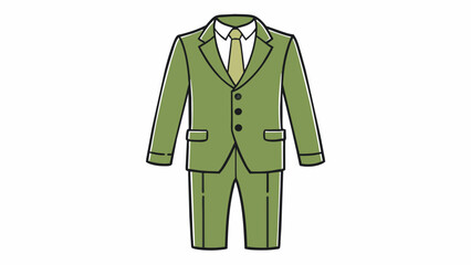 Canvas Print - An olive green suit with a threepiece set including a suit jacket vest and trousers. The jacket has a classic notched lapel and two flap pockets while. Cartoon Vector.