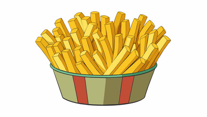 Poster - An overflowing basket of thin fries these fries are skinny and long with a light and airy texture perfect for dipping into a tangy sauce.. Cartoon Vector.