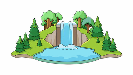 Poster - As I walked into the forest I was greeted by a stunning waterfall. The clear water cascaded down the rocks creating a symphony of natures music.. Cartoon Vector.