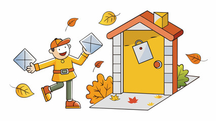 Aufkleber - As I step out of the house I am greeted by a warm breeze brushing against my face. I hear the sound of leaves rustling under my feet as I make my way. Cartoon Vector.