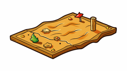 Poster - As the campfire roars Scout is a wooden trail map with a faded design and handdrawn trails. It has a few wrinkles and tears but remains an essential. Cartoon Vector.