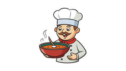 Poster - As the chef blew on the hot soup to cool it down steam rose up and tickled his nose.. Cartoon Vector.