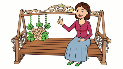 Poster - As she sat on the porch swing Eves fingers absentmindedly ran over the smooth wooden armrest. The intricate carvings of flowers and vines told a story. Cartoon Vector.