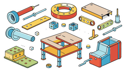Fototapete - Assembly instructions These instructions come with a set of new furniture and contain labeled parts with corresponding step numbers. The illustrations. Cartoon Vector.