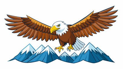 Fototapete - As you hike through the mountains you spot a majestic bald eagle soaring high above. Its wingspan is impressively large and its sharp talons glisten. Cartoon Vector.