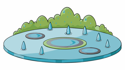 Poster - At first the rain was just a misty spray ly noticeable on the surface of the calm lake. But as it grew stronger the water began to ripple and dance. Cartoon Vector.