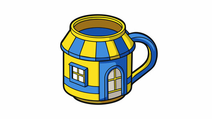 Poster - Blue and yellow coffee mug This ceramic mug is a classic Swedish design with a vibrant blue and yellow color scheme. It features a simple yet charming. Cartoon Vector.