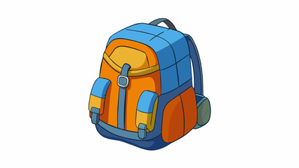 Poster - Characteristics This backpack is made of durable polyester material and has multiple compartments for organizing and storing items. It also has padded. Cartoon Vector.