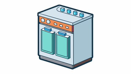 Fototapete - Characteristics This dishwasher has a simple control panel with intuitive buttons for different wash cycles. It also has adjustable racks to fit. Cartoon Vector.