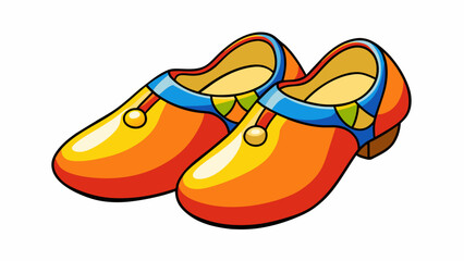 Poster - Clogs Clogs are traditional wooden shoes that have been worn in Holland for centuries. They have a distinctive shape and are usually painted in bright. Cartoon Vector.