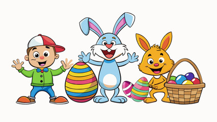 Poster - Characteristics youthful and joyful traditional Easter activities. Cartoon Vector.
