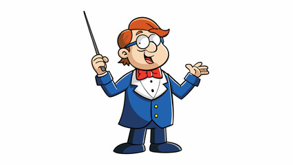 Fototapete - Conducting a symphony with precision A conductor confidently stands before the orchestra using precise hand gestures to guide the different sections. Cartoon Vector.