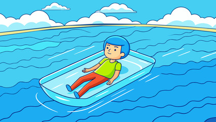 Poster - Close your eyes and imagine yourself floating on a crystal clear lake. The water is cool and refreshing and tiny ripples created by fish darting below. Cartoon Vector.