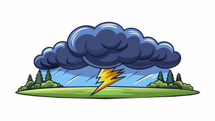Fototapete - Dark storm clouds loomed over the sky casting a shadow over the landscape as thunder rumbled in the distance.. Cartoon Vector.
