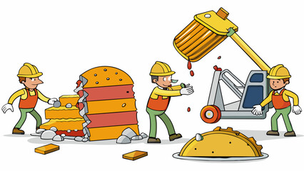 Aufkleber - Digestion is like a demolition crew down large structures food into smaller pieces to make it easier to transport and recycle nutrient absorption.. Cartoon Vector.