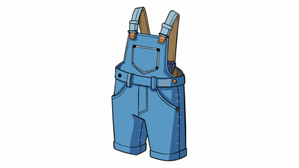Poster - Denim overalls with adjustable ss and a front pocket. They have a medium wash and distressed details giving them a casual and wornin look.. Cartoon Vector.