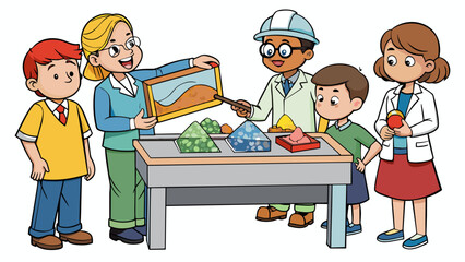 Aufkleber - During this lesson students will explore the different properties of rocks and minerals. They will observe the luster color and hardness of various. Cartoon Vector.