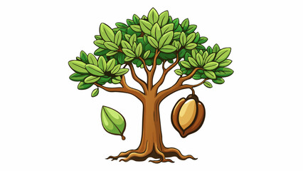 Fototapete - From a single tiny seed planted in thick soil a majestic tree grows and stretches towards the sky. Its branches reach far and wide providing shelter. Cartoon Vector.