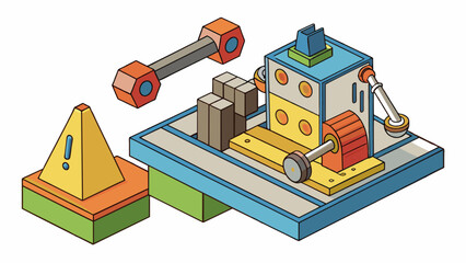 Poster - Faulty Equipment A company has a piece of machinery that is used to manufacture their products. However the machinery has been found to have a defect. Cartoon Vector.