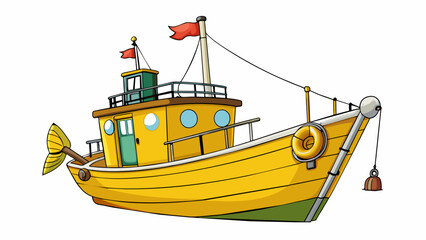 Canvas Print - Franks prized possession was his trusty fishing boat which he had built with his own two hands. It was a modest yet sy vessel with a bright yellow. Cartoon Vector.