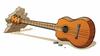 Poster - Harrys guitar lay propped against the wall its wood showing signs of wear and tear from endless sets played in smoky bars and crowded street corners.. Cartoon Vector.