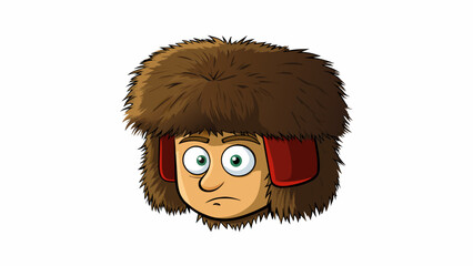 Aufkleber - Fur Hat The Russian fur hat is a large round and fluffy headgear made from soft fur. It has ear flaps that can be or down for warmth and a thick brim. Cartoon Vector.