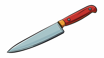 Poster - In a busy kitchen a sharp chefs knife is an essential tool for slicing dicing and chopping ingredients quickly and efficiently. The blade is made of. Cartoon Vector.
