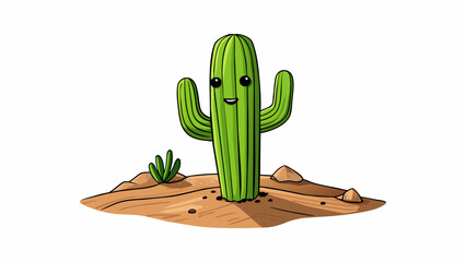 Sticker - In a dry desert landscape a spiny cactus stands tall rooted firmly in the rocky ground. Its roots have adapted to the harsh environment storing water. Cartoon Vector.