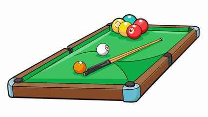 Fototapete - In a game of billiards a strike occurs when the cue ball strikes a colored ball causing it to roll and collide with other balls on the smooth green. Cartoon Vector.