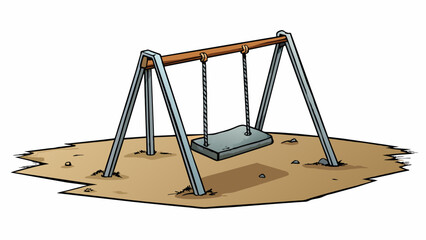 Fototapete - In an abandoned playground a solitary swing sways back and forth in the slightest breeze. The paint on its metal frame is chipped and rusted and the. Cartoon Vector.
