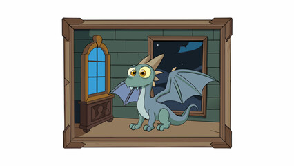 Fototapete - In the attic of the old Victorian mansion a dusty painting stood propped against the wall. Its canvas was worn and faded but the image of a majestic. Cartoon Vector.