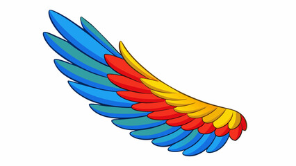 Poster - In the fourth illustration we see a large feathery wing with a bright colorful pattern. The feathers are soft and gentle to the touch with a mix of. Cartoon Vector.