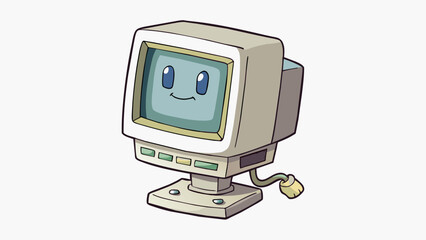 Fototapete - In the early days of computers monitors were much thicker and boxier in shape compared to the sleek flat screens we see today. They also emitted a. Cartoon Vector.