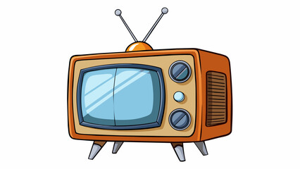 Fototapete - In the living room there stood a large bulky television set with a thick back and a round glass screen. This TV had dial s for changing the channels. Cartoon Vector.
