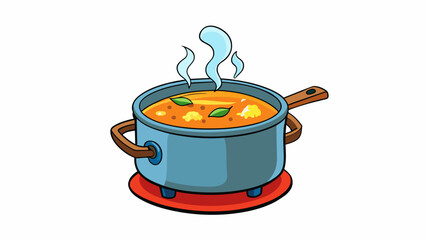 Wall Mural - In the kitchen a pot of soup is currently simmering on the stove its delicious aroma wafting through the house.. Cartoon Vector.