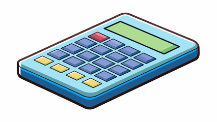 Fototapete - In the fourth illustration we see a small flat object with a rubber coating. On one side there are several raised buttons and a small screen. This. Cartoon Vector.