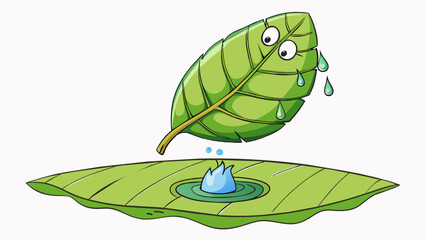 Aufkleber - In the jungle the first drop of rain hit a giant leaf causing a ripple effect and signaling the start of a storm.. Cartoon Vector.