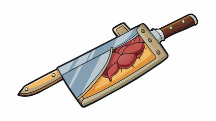 Poster - In the kitchen a sharp kitchen knife was found lodged into the victims chest the handle splintered from the force of the killers rage.. Cartoon Vector.