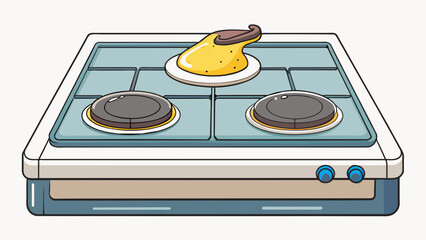 Aufkleber - In the kitchen a small spot of grease has splattered onto the stovetop. It leaves a shiny oily residue that is difficult to clean.. Cartoon Vector.