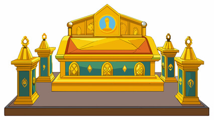 Fototapete - In the palace of the Pharaoh elegant golden sarcophagi were displayed each one intricately decorated with scenes from the afterlife and symbols of the. Cartoon Vector.