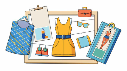Fototapete - In the world of fashion a brief is a short concise summary of a designers collection for a particular season. It is usually accompanied by photos or. Cartoon Vector.