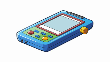 Poster - Look for a small handheld device with a rectangular shape and buttons on the front. It has a bright screen that displays numbers letters and symbols. Cartoon Vector.