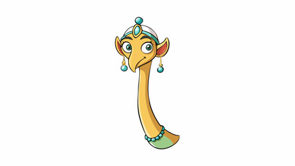 Poster - Lastly a thin and elongated neck curves gracefully leading up to a small head with delicate features. It is adorned with dangling glistening jewels. Cartoon Vector.